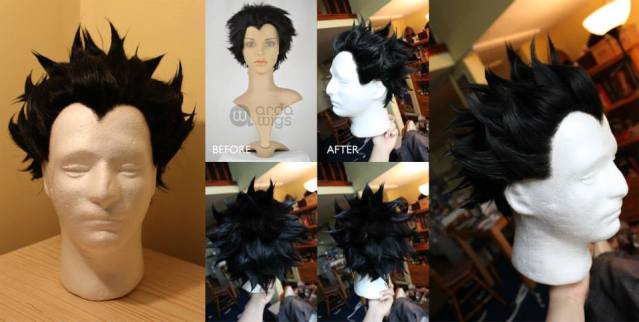 Photo by PomBerry. A Marty wig from Arda Wigs in Black styled by Pomberry for a Senji Kiyomasa cosplayer from the series Deadman Wonderland.