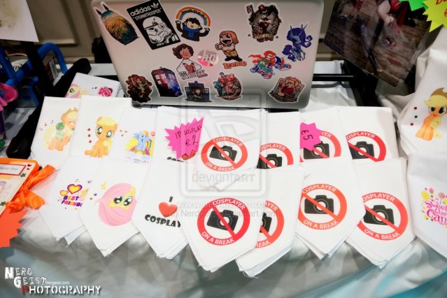 Cosplay bandanas at Anathiell’s table at Nom-Con 2014.