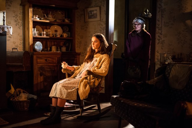 Judith Roddy as Marian and Carol Moore as the ghost of Lily Matthews Lenny in a scene  from Pentecost by Stewart Parker at the Lyric Theatre until 18 Oct. To book tel: 028 90381081 or  www.lyrictheatre.co.uk Pic Credit: Steffan Hill 