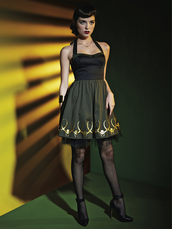 Part of the Marvel by Her Universe collection designed by last year’s fashion show winner, Amy Beth Christenson, with Her Universe, is this Loki Halter Dress available now exclusively at Hot Topic.