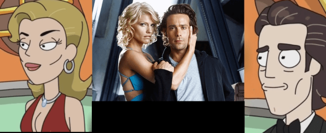 Tricia Helfer and James Callis as Tammy's parents